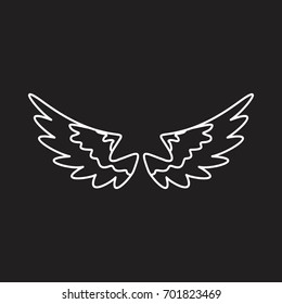 Angel wings outline icon vector illustration for design and web isolated on black background. Wings vector object for labels, logos and advertising