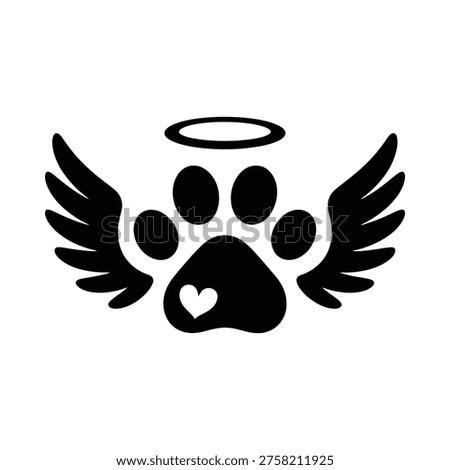 Angel wings and paw print with a heart a symbol of pet loss