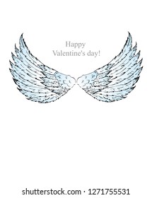 Angel wings for photo frame. Vector illustration for Valentine's day holiday.