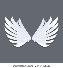 Angel wings, realistic angel wings with shadow on a gray background. Vector, cartoon illustration. Vector.