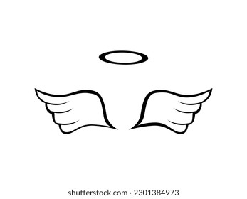 Angel wings with rings. A pair of wings in motion. Vector image