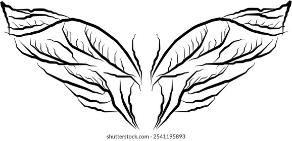 Angel wings in root line design. Angel wings white background. Vector illustration.