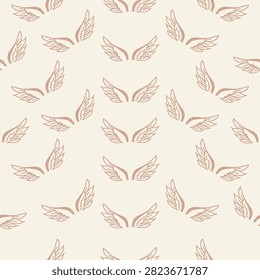 Angel wings seamless pattern with beige background.