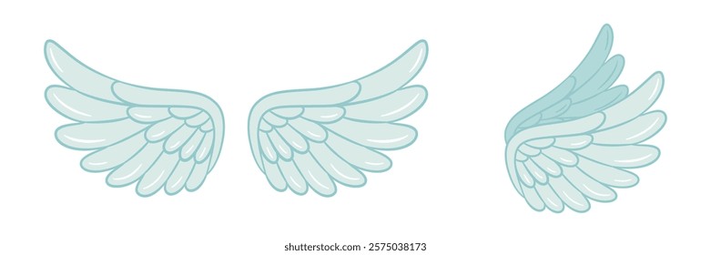 Angel wings set, cartoon doodle style. Hand drawn Trendy flat style cartoon isolated icon. Cupid wings. Vector illustration for web graphic design, poster, T shirt print, Valentines Day Greeting Card