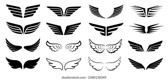 Angel wings set icons. Collection wing badges