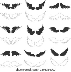 Angel wings, set of angel wings isolated on a white background. Vector, cartoon illustration. Vector.