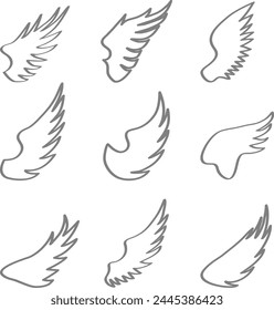 Angel wings, set of angel wings silhouettes isolated on white background. Vector, design illustration. Vector.