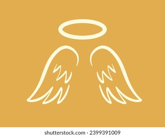 Angel wings shape emblem. Hand drawn doodle sketch icon vintage logo badge. Vector Illustration. Retro style modern artistic design element