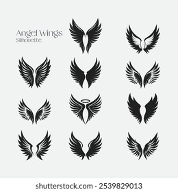 Angel wings silhouette set drawing 