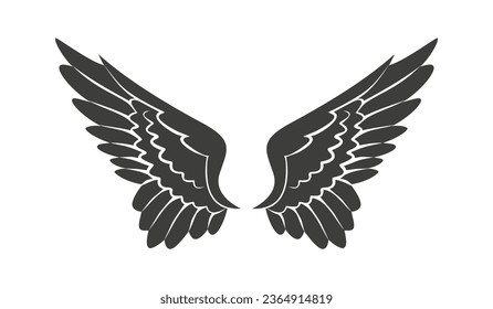 angel wings silhouette. angel wings tattoo design. vector angel wings isolated on white background. hand drawn angel or bird wings silhouettes. Cartoon Vector illustration. black pair of wing.