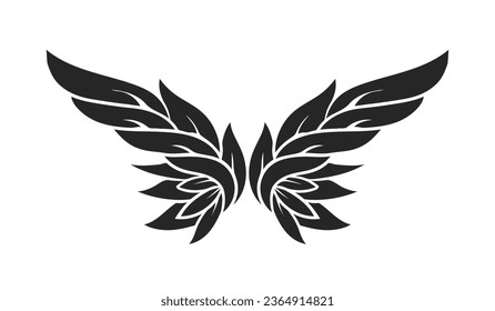 angel wings silhouette. angel wings tattoo design. vector angel wings isolated on white background. hand drawn angel or bird wings silhouettes. Cartoon Vector illustration. black pair of wing.