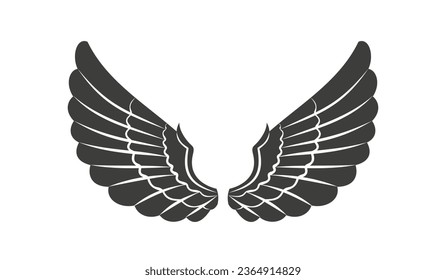 angel wings silhouette. angel wings tattoo design. vector angel wings isolated on white background. hand drawn angel or bird wings silhouettes. Cartoon Vector illustration. black pair of wing.