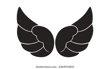 angel wings silhouette. angel wings tattoo design. vector angel wings isolated on white background. hand drawn angel or bird wings silhouettes. Cartoon Vector illustration. black pair of wing.