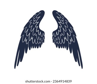angel wings silhouette. angel wings tattoo design. vector angel wings isolated on white background. hand drawn angel or bird wings silhouettes. Cartoon Vector illustration. black pair of wing.