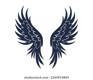 angel wings silhouette. angel wings tattoo design. vector angel wings isolated on white background. hand drawn angel or bird wings silhouettes. Cartoon Vector illustration. black pair of wing.