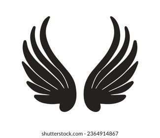 angel wings silhouette. angel wings tattoo design. vector angel wings isolated on white background. hand drawn angel or bird wings silhouettes. Cartoon Vector illustration. black pair of wing.