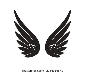 angel wings silhouette. angel wings tattoo design. vector angel wings isolated on white background. hand drawn angel or bird wings silhouettes. Cartoon Vector illustration. black pair of wing.