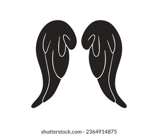 angel wings silhouette. angel wings tattoo design. vector angel wings isolated on white background. hand drawn angel or bird wings silhouettes. Cartoon Vector illustration. black pair of wing.