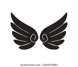 angel wings silhouette. angel wings tattoo design. vector angel wings isolated on white background. hand drawn angel or bird wings silhouettes. Cartoon Vector illustration. black pair of wing.