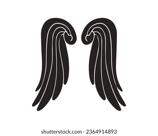 angel wings silhouette. angel wings tattoo design. vector angel wings isolated on white background. hand drawn angel or bird wings silhouettes. Cartoon Vector illustration. black pair of wing.