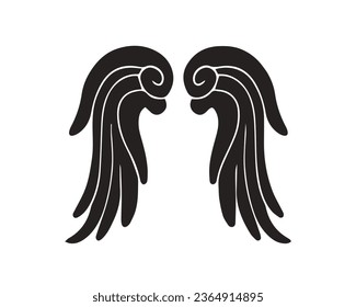 angel wings silhouette. angel wings tattoo design. vector angel wings isolated on white background. hand drawn angel or bird wings silhouettes. Cartoon Vector illustration. black pair of wing.