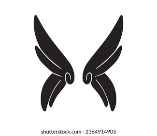 angel wings silhouette. angel wings tattoo design. vector angel wings isolated on white background. hand drawn angel or bird wings silhouettes. Cartoon Vector illustration. black pair of wing.
