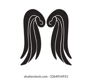 angel wings silhouette. angel wings tattoo design. vector angel wings isolated on white background. hand drawn angel or bird wings silhouettes. Cartoon Vector illustration. black pair of wing.