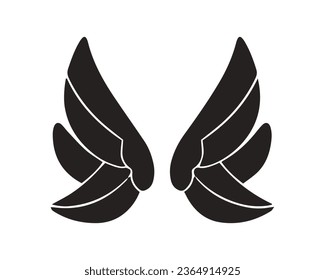 angel wings silhouette. angel wings tattoo design. vector angel wings isolated on white background. hand drawn angel or bird wings silhouettes. Cartoon Vector illustration. black pair of wing.