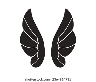 angel wings silhouette. angel wings tattoo design. vector angel wings isolated on white background. hand drawn angel or bird wings silhouettes. Cartoon Vector illustration. black pair of wing.