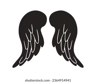 angel wings silhouette. angel wings tattoo design. vector angel wings isolated on white background. hand drawn angel or bird wings silhouettes. Cartoon Vector illustration. black pair of wing.