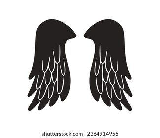 angel wings silhouette. angel wings tattoo design. vector angel wings isolated on white background. hand drawn angel or bird wings silhouettes. Cartoon Vector illustration. black pair of wing.