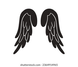 angel wings silhouette. angel wings tattoo design. vector angel wings isolated on white background. hand drawn angel or bird wings silhouettes. Cartoon Vector illustration. black pair of wing.