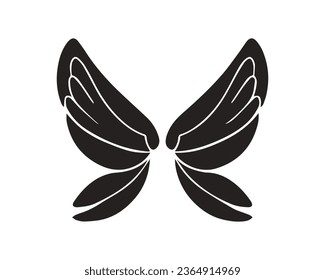 angel wings silhouette. angel wings tattoo design. vector angel wings isolated on white background. hand drawn angel or bird wings silhouettes. Cartoon Vector illustration. black pair of wing.