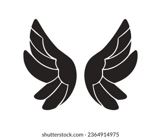 angel wings silhouette. angel wings tattoo design. vector angel wings isolated on white background. hand drawn angel or bird wings silhouettes. Cartoon Vector illustration. black pair of wing.