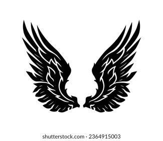 angel wings silhouette. angel wings tattoo design. vector angel wings isolated on white background. hand drawn angel or bird wings silhouettes. Cartoon Vector illustration. black pair of wing.