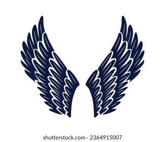 angel wings silhouette. angel wings tattoo design. vector angel wings isolated on white background. hand drawn angel or bird wings silhouettes. Cartoon Vector illustration. black pair of wing.