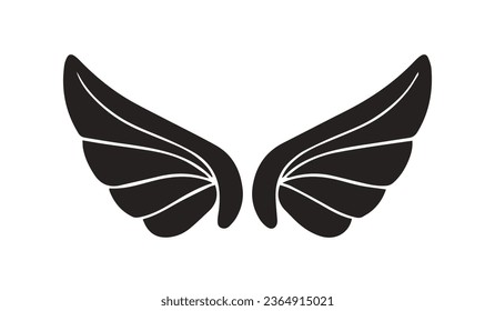 angel wings silhouette. angel wings tattoo design. vector angel wings isolated on white background. hand drawn angel or bird wings silhouettes. Cartoon Vector illustration. black pair of wing.