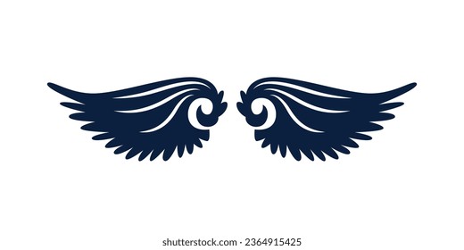 angel wings silhouette. angel wings tattoo design. vector angel wings isolated on white background. hand drawn angel or bird wings silhouettes. Cartoon Vector illustration. black pair of wing.