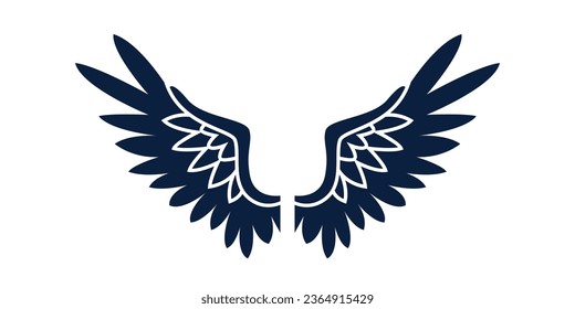 angel wings silhouette. angel wings tattoo design. vector angel wings isolated on white background. hand drawn angel or bird wings silhouettes. Cartoon Vector illustration. black pair of wing.