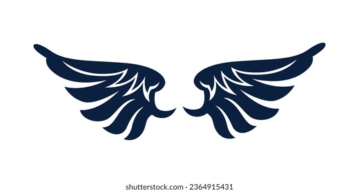 angel wings silhouette. angel wings tattoo design. vector angel wings isolated on white background. hand drawn angel or bird wings silhouettes. Cartoon Vector illustration. black pair of wing.