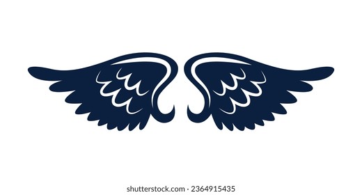 angel wings silhouette. angel wings tattoo design. vector angel wings isolated on white background. hand drawn angel or bird wings silhouettes. Cartoon Vector illustration. black pair of wing.