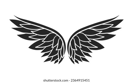 angel wings silhouette. angel wings tattoo design. vector angel wings isolated on white background. hand drawn angel or bird wings silhouettes. Cartoon Vector illustration. black pair of wing.