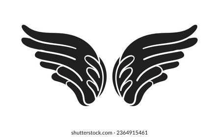 angel wings silhouette. angel wings tattoo design. vector angel wings isolated on white background. hand drawn angel or bird wings silhouettes. Cartoon Vector illustration. black pair of wing.