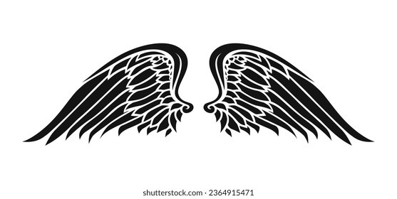 angel wings silhouette. angel wings tattoo design. vector angel wings isolated on white background. hand drawn angel or bird wings silhouettes. Cartoon Vector illustration. black pair of wing.