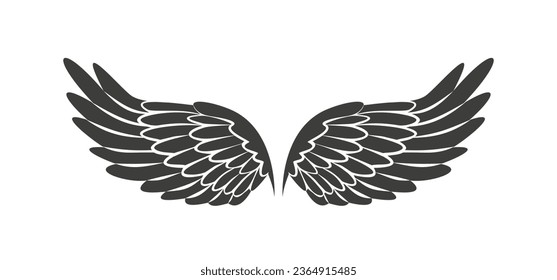 angel wings silhouette. angel wings tattoo design. vector angel wings isolated on white background. hand drawn angel or bird wings silhouettes. Cartoon Vector illustration. black pair of wing.