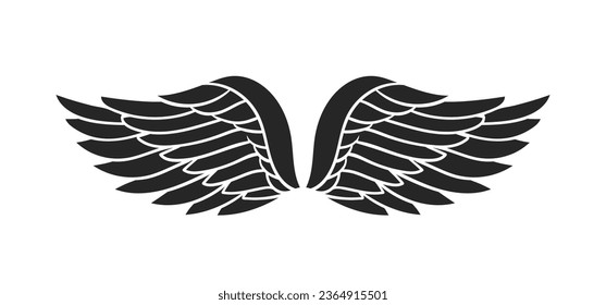 angel wings silhouette. angel wings tattoo design. vector angel wings isolated on white background. hand drawn angel or bird wings silhouettes. Cartoon Vector illustration. black pair of wing.