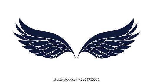 angel wings silhouette. angel wings tattoo design. vector angel wings isolated on white background. hand drawn angel or bird wings silhouettes. Cartoon Vector illustration. black pair of wing.