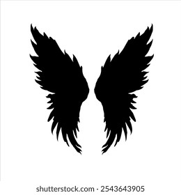 Angel wings silhouette. angel wings tattoo design. vector angel wings isolated on white background. hand drawn angel or bird wings silhouettes. Cartoon Vector illustration. black pair of wing.