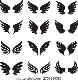 Conjunto de Vector de silueta de alas de ángel en diseño negro
