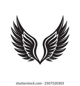 Angel wings silhouettes set, large pack of vector silhouette design, isolated white background, A black silhouette Angel or bird wing flat black icon Clipart on a white Background, Simple